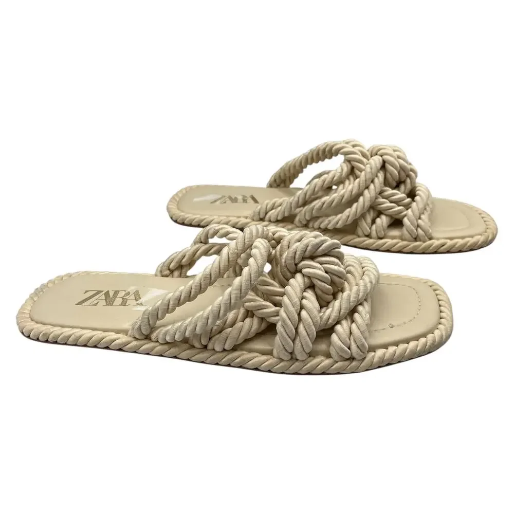 Zara Knotted Rope Flat Slides Sandals Ecru Summer Boho Size EU 40 US 9 - Picture 4 of 7